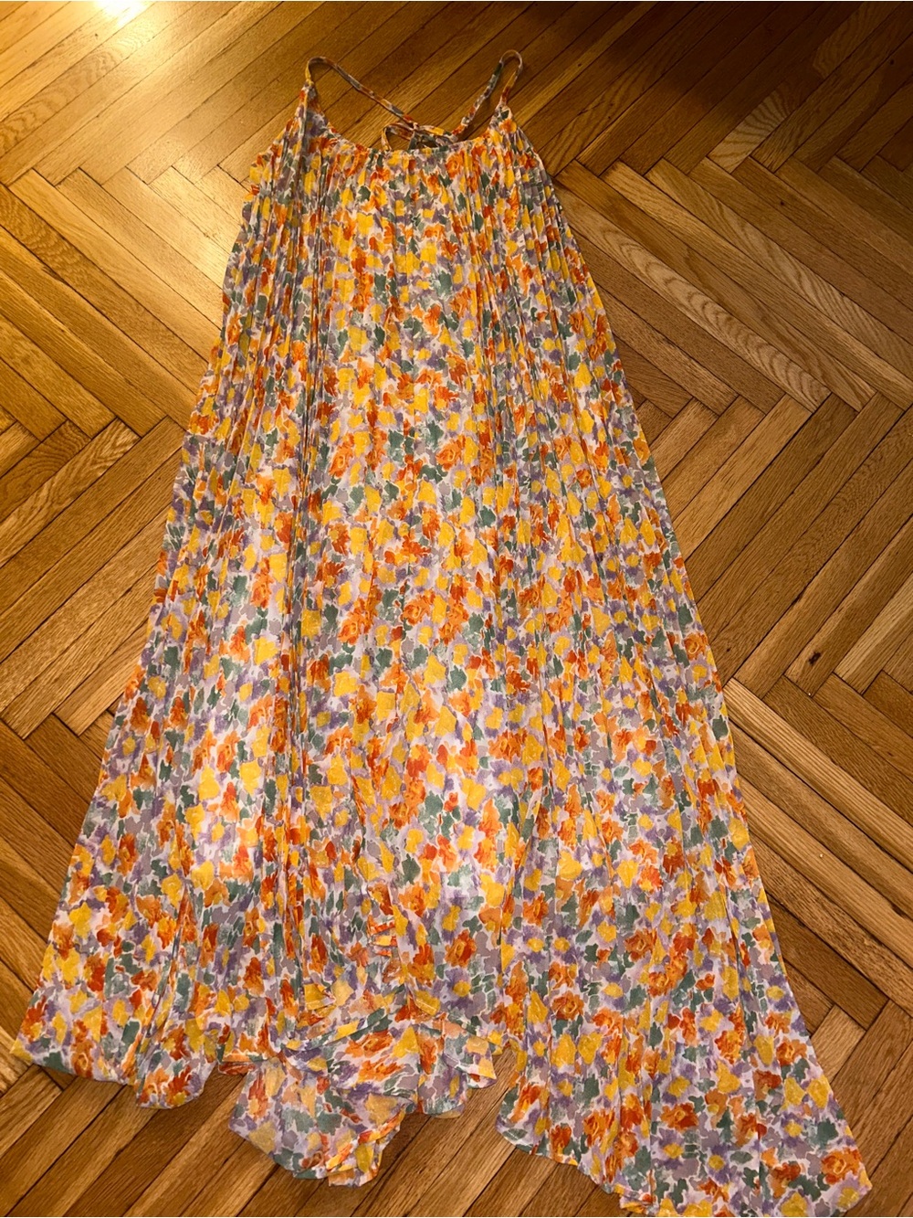 Endless Rose Floral Pleated Maxi Dress - Yellow Orange Multi